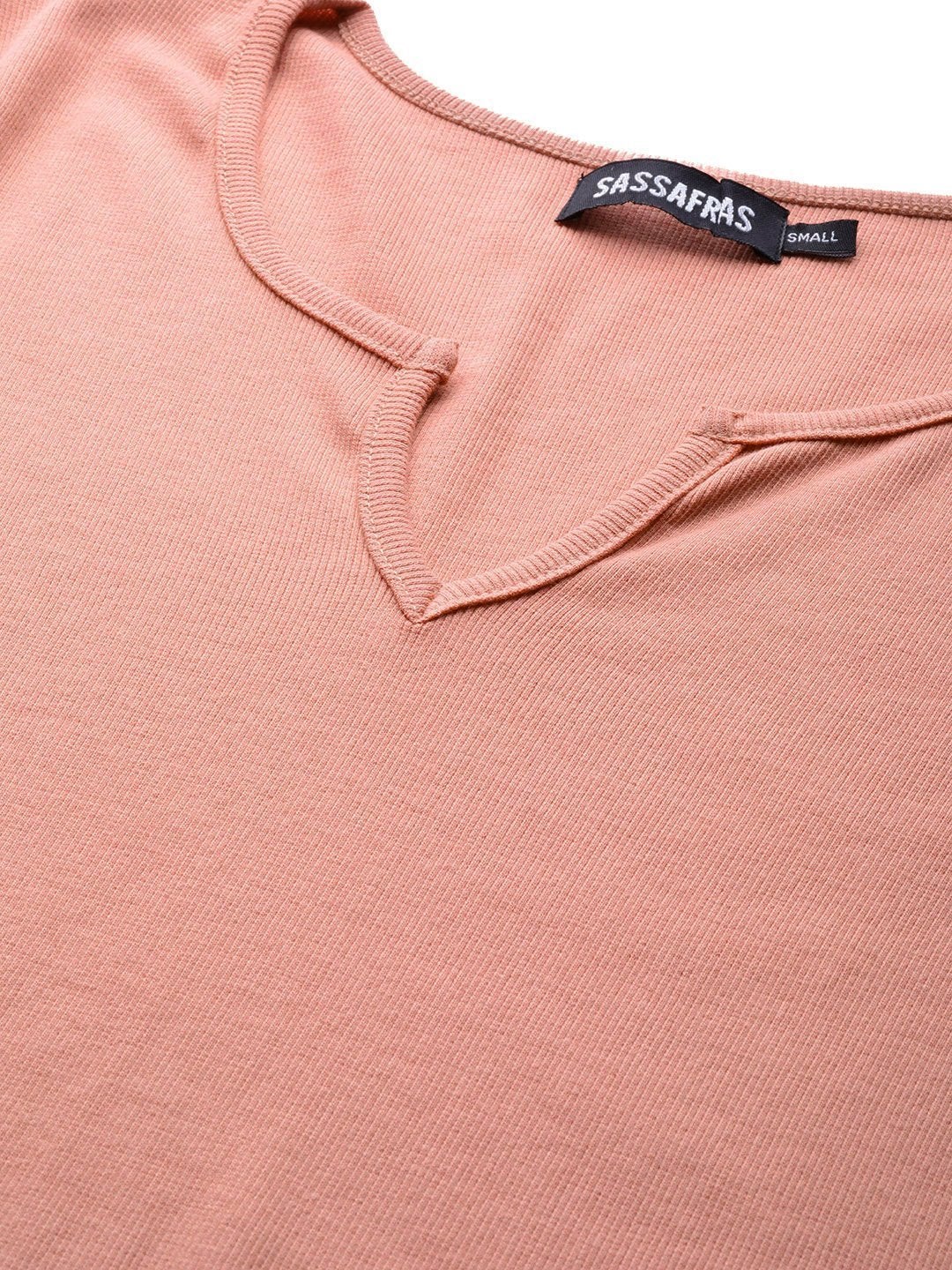 Women's Peach Rib V-Neck T-Shirt