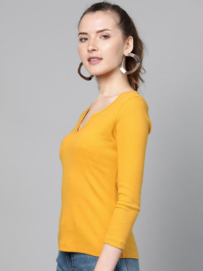 Women's Mustard Rib V-Neck T-Shirt