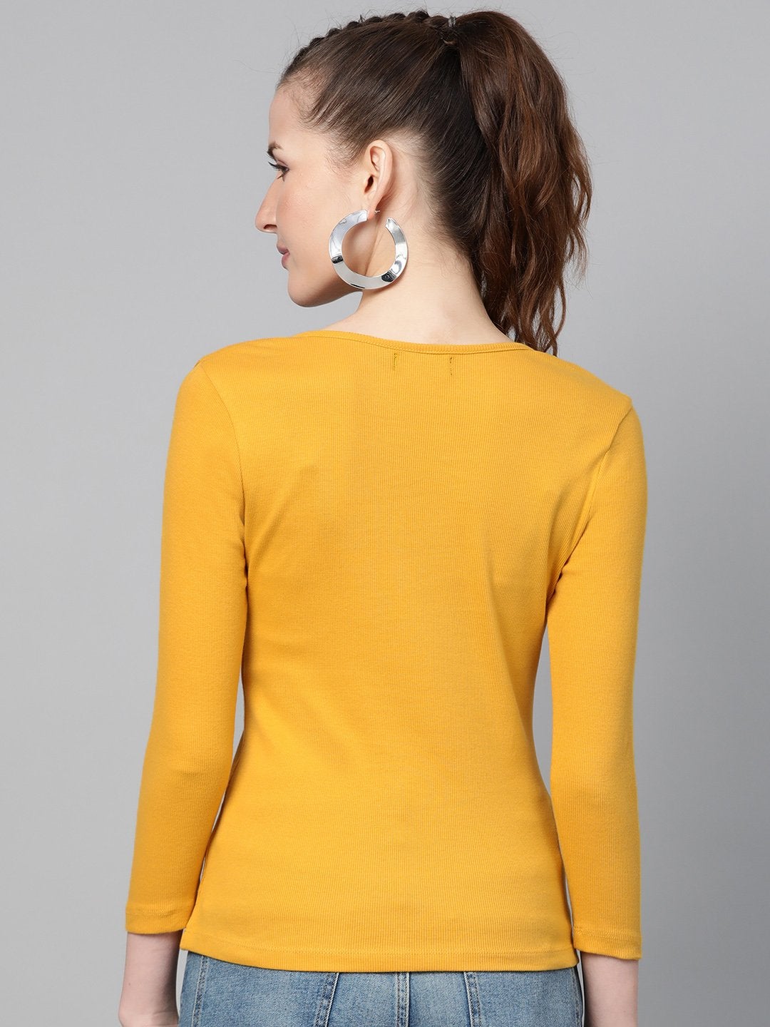 Women's Mustard Rib V-Neck T-Shirt