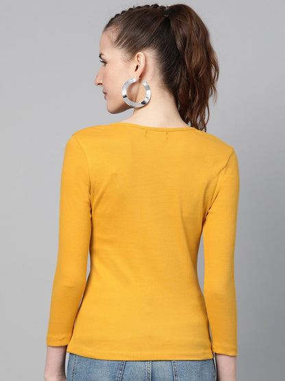 Women's Mustard Rib V-Neck T-Shirt
