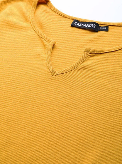 Women's Mustard Rib V-Neck T-Shirt