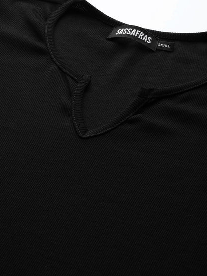 Women's Black Rib V-Neck T-Shirt