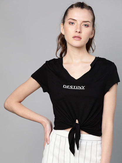 Women's Black Twisted Knot Destiny Crop T-Shirt