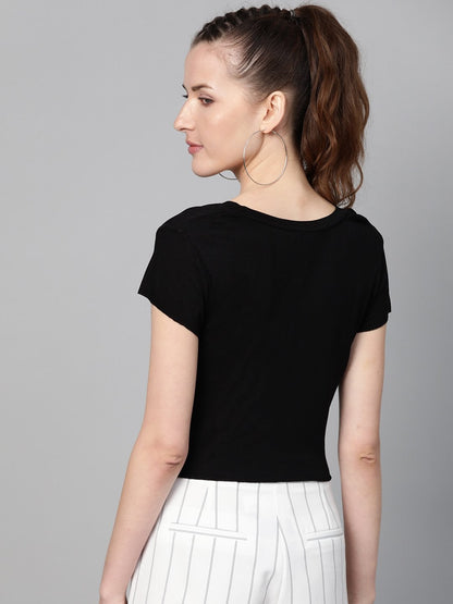 Women's Black Twisted Knot Destiny Crop T-Shirt