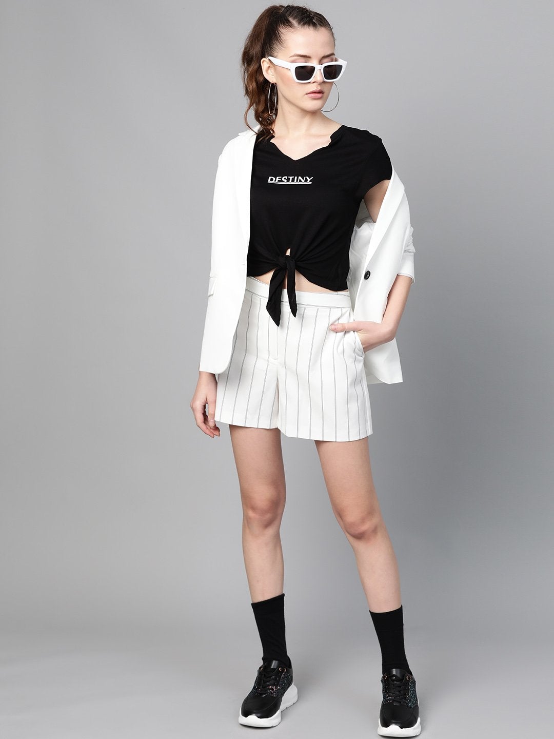 Women's Black Twisted Knot Destiny Crop T-Shirt