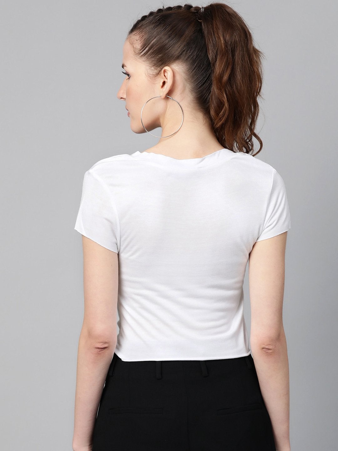 Women's White Twisted Knot Destiny Crop T-Shirt