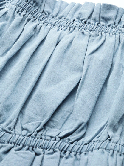 Women's Ice Blue Bardot Denim Crop Top