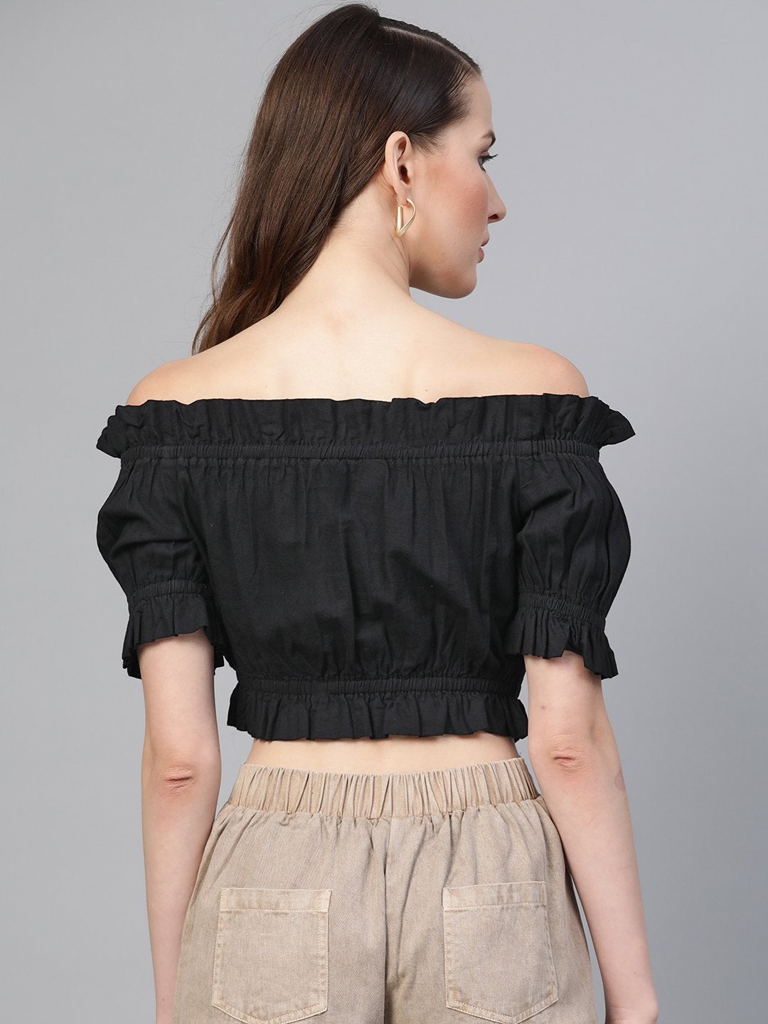 Women's Black Bardot Denim Crop Top