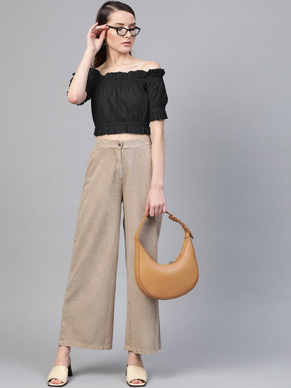 Women's Black Bardot Denim Crop Top