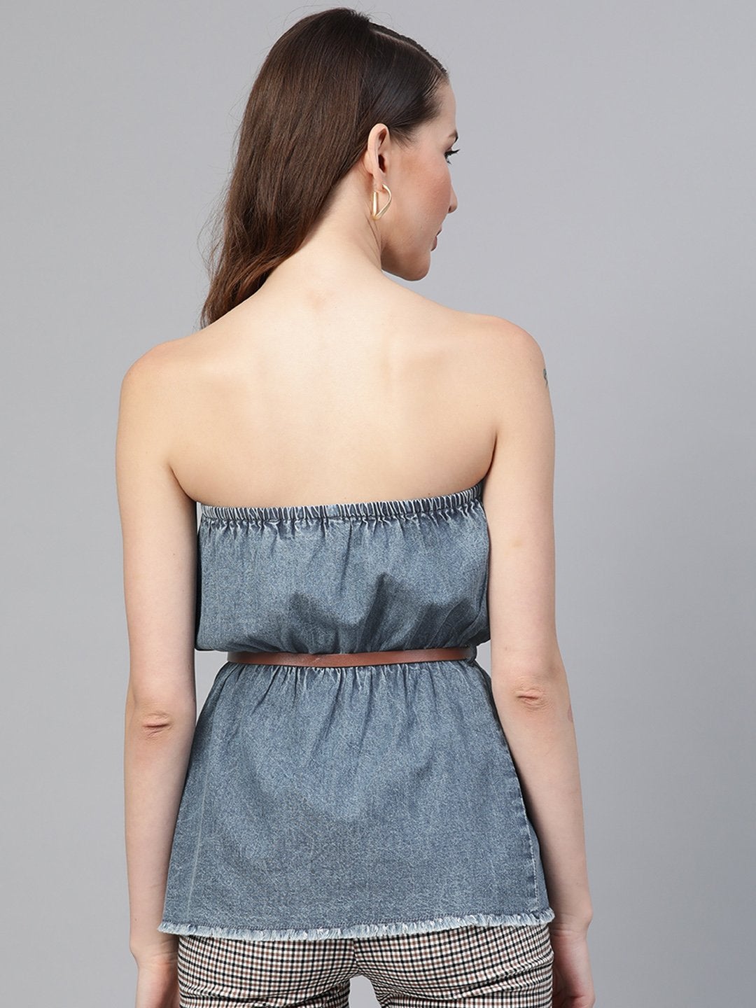 Women's Blue Denim Acid Wash Tube Top