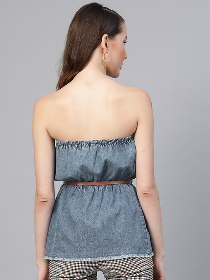 Women's Blue Denim Acid Wash Tube Top