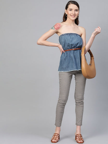 Women's Blue Denim Acid Wash Tube Top