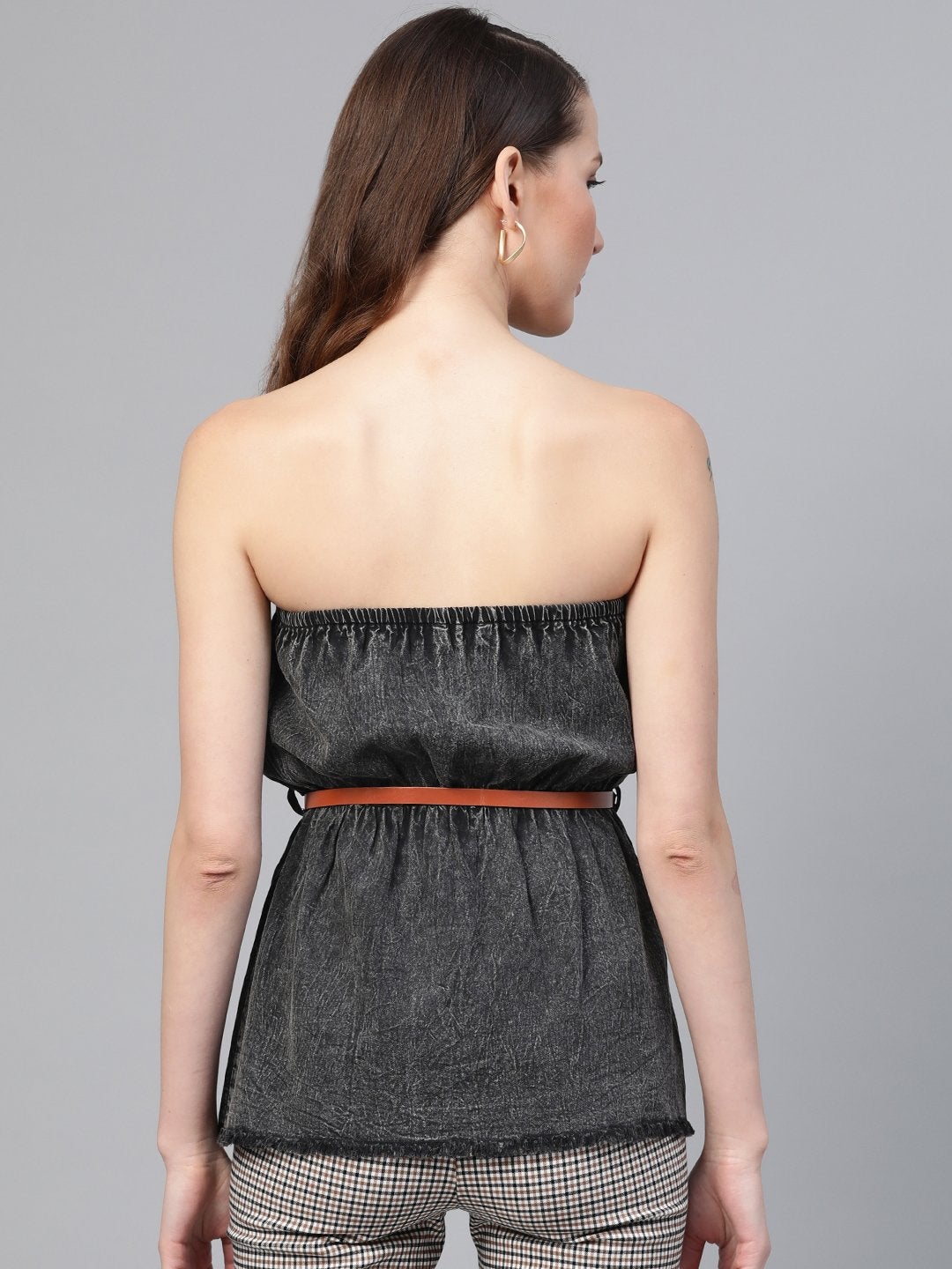 Women's Black Denim Acid Wash Tube Top