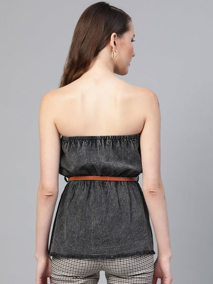 Women's Black Denim Acid Wash Tube Top