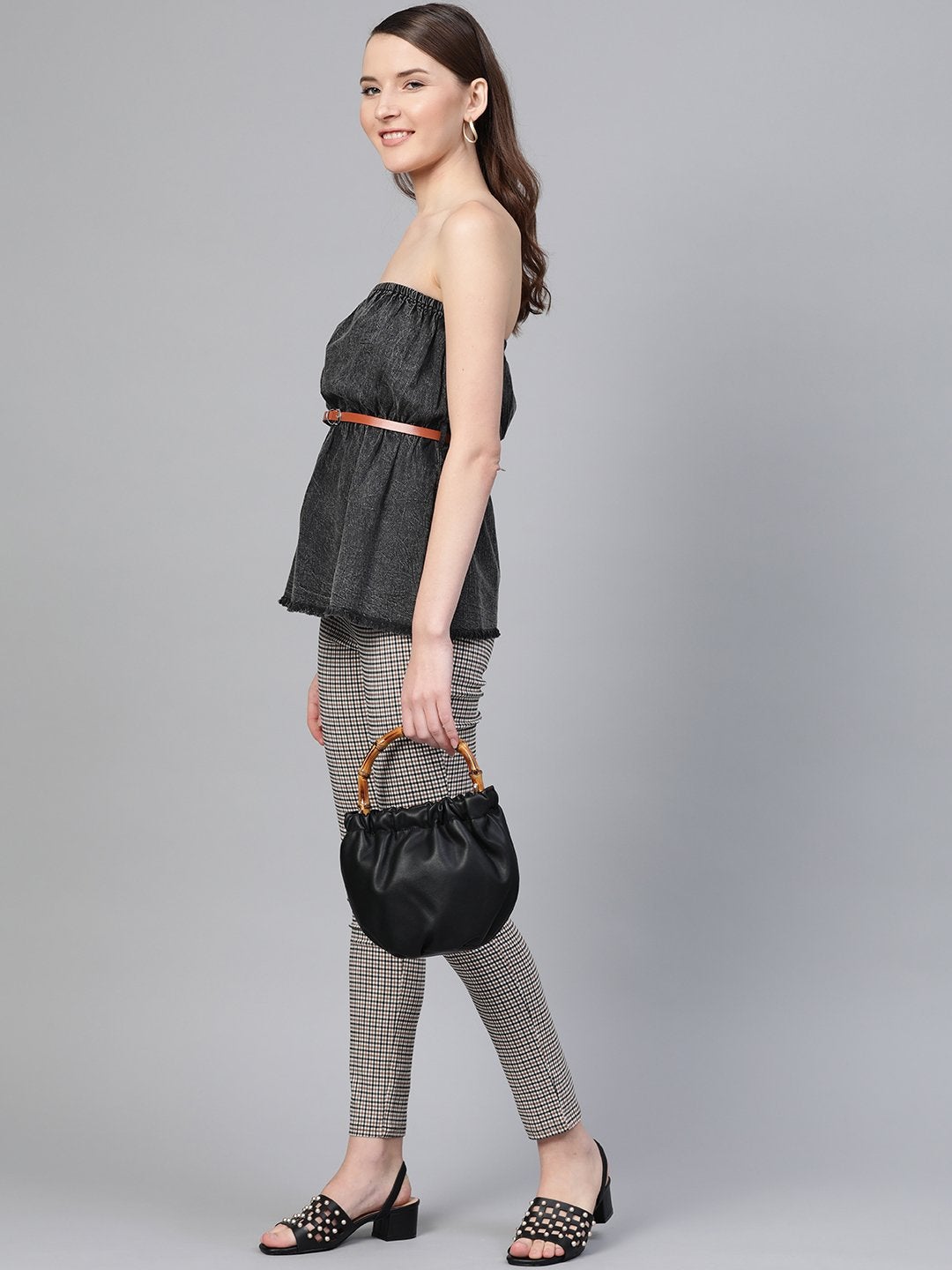 Women's Black Denim Acid Wash Tube Top