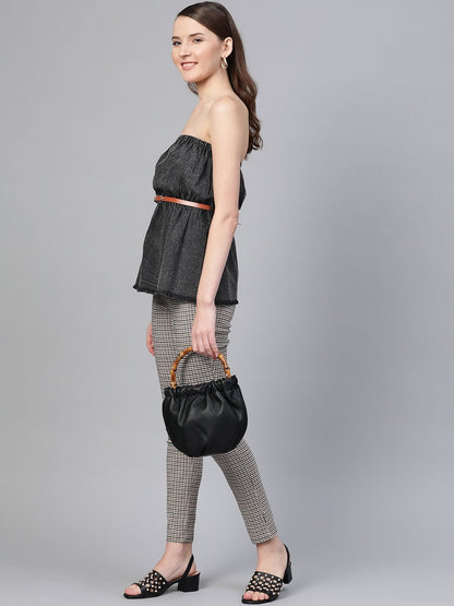 Women's Black Denim Acid Wash Tube Top