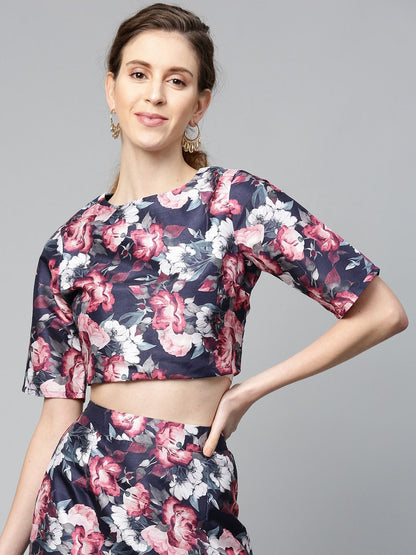 Women's Navy Floral Crop Top