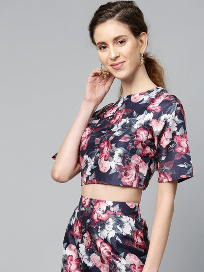 Women's Navy Floral Crop Top