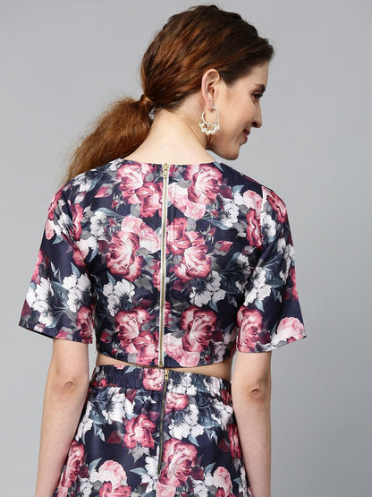 Women's Navy Floral Crop Top