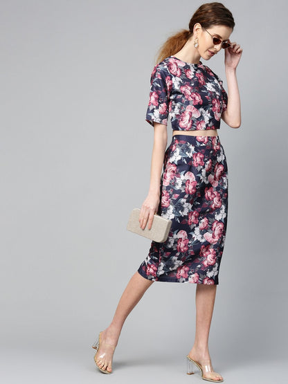 Women's Navy Floral Crop Top