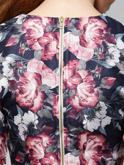 Women's Navy Floral Crop Top