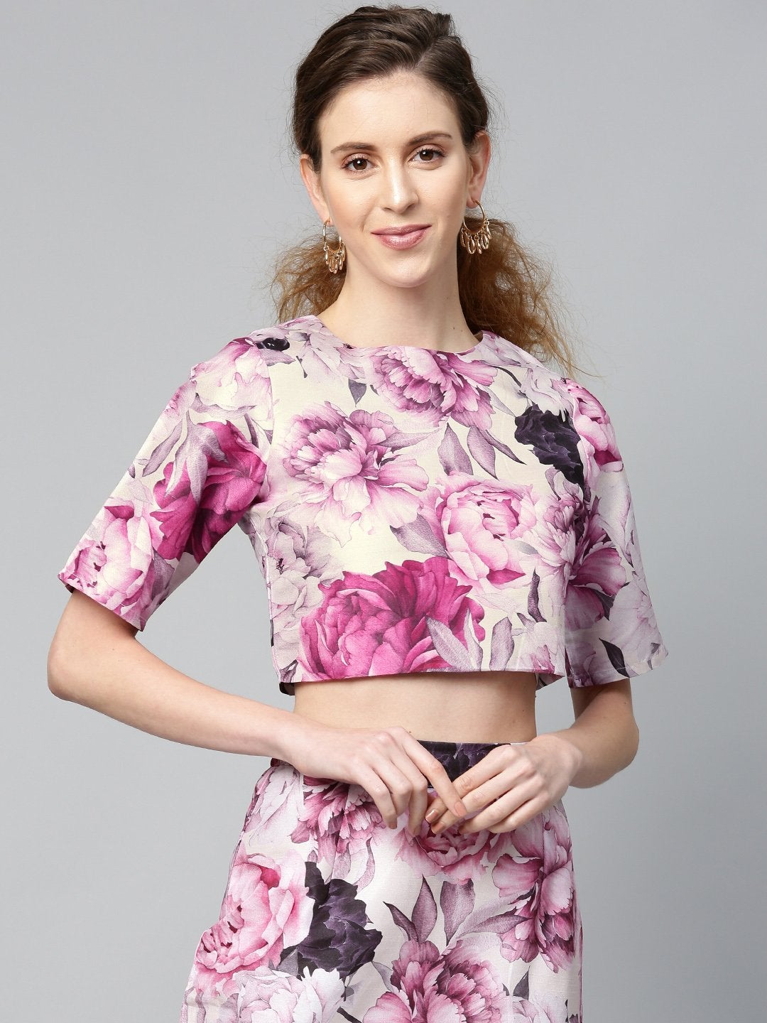 Women's Pink Floral Crop Top