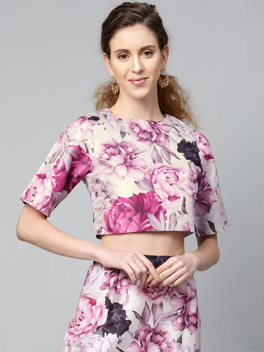 Women's Pink Floral Crop Top