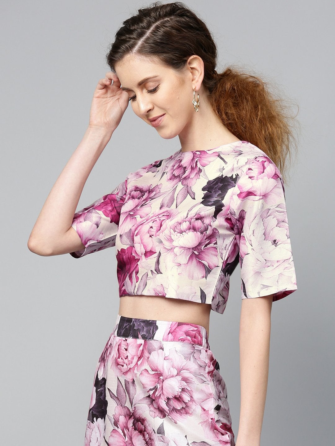 Women's Pink Floral Crop Top