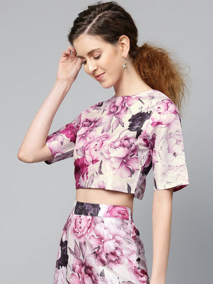 Women's Pink Floral Crop Top