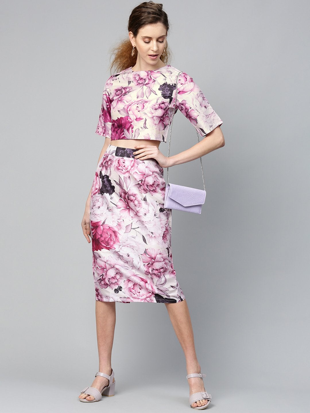 Women's Pink Floral Crop Top