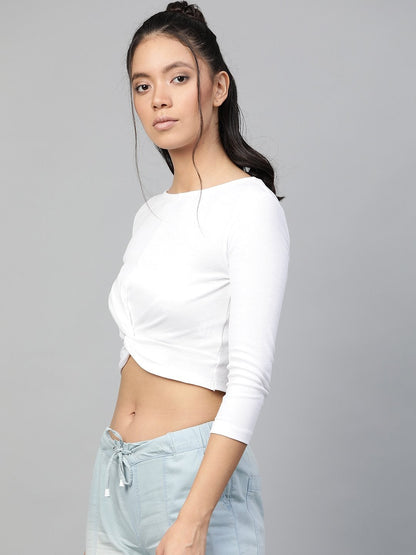 Women's White Rib Twisted Knot Crop Top