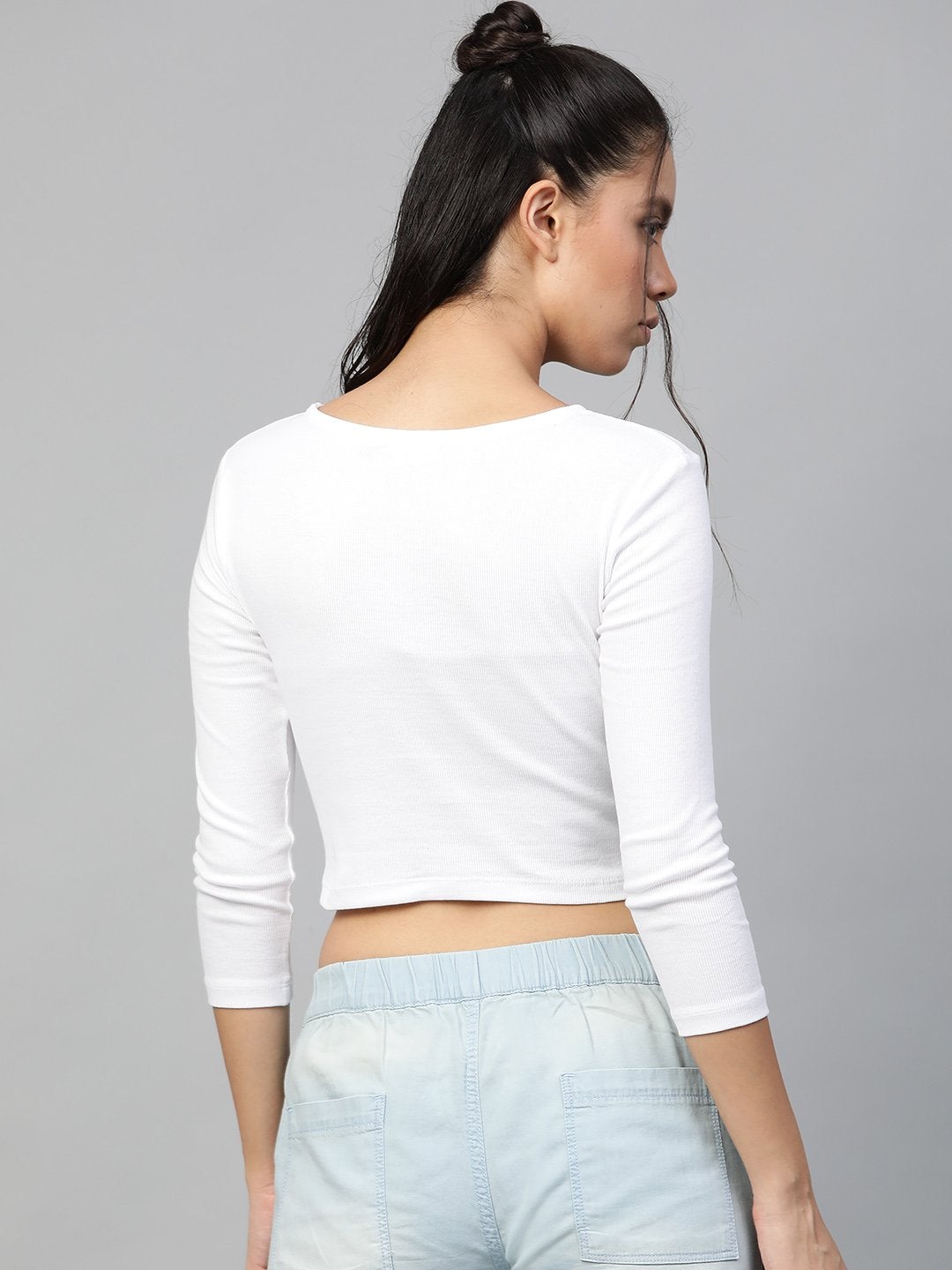 Women's White Rib Twisted Knot Crop Top