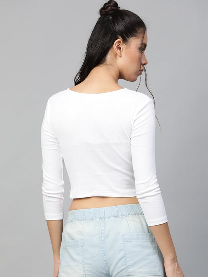 Women's White Rib Twisted Knot Crop Top