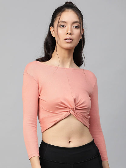 Women's Peach Rib Twisted Knot Crop Top