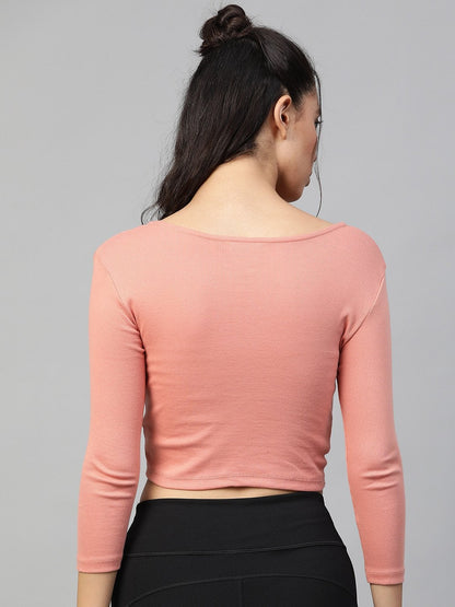 Women's Peach Rib Twisted Knot Crop Top