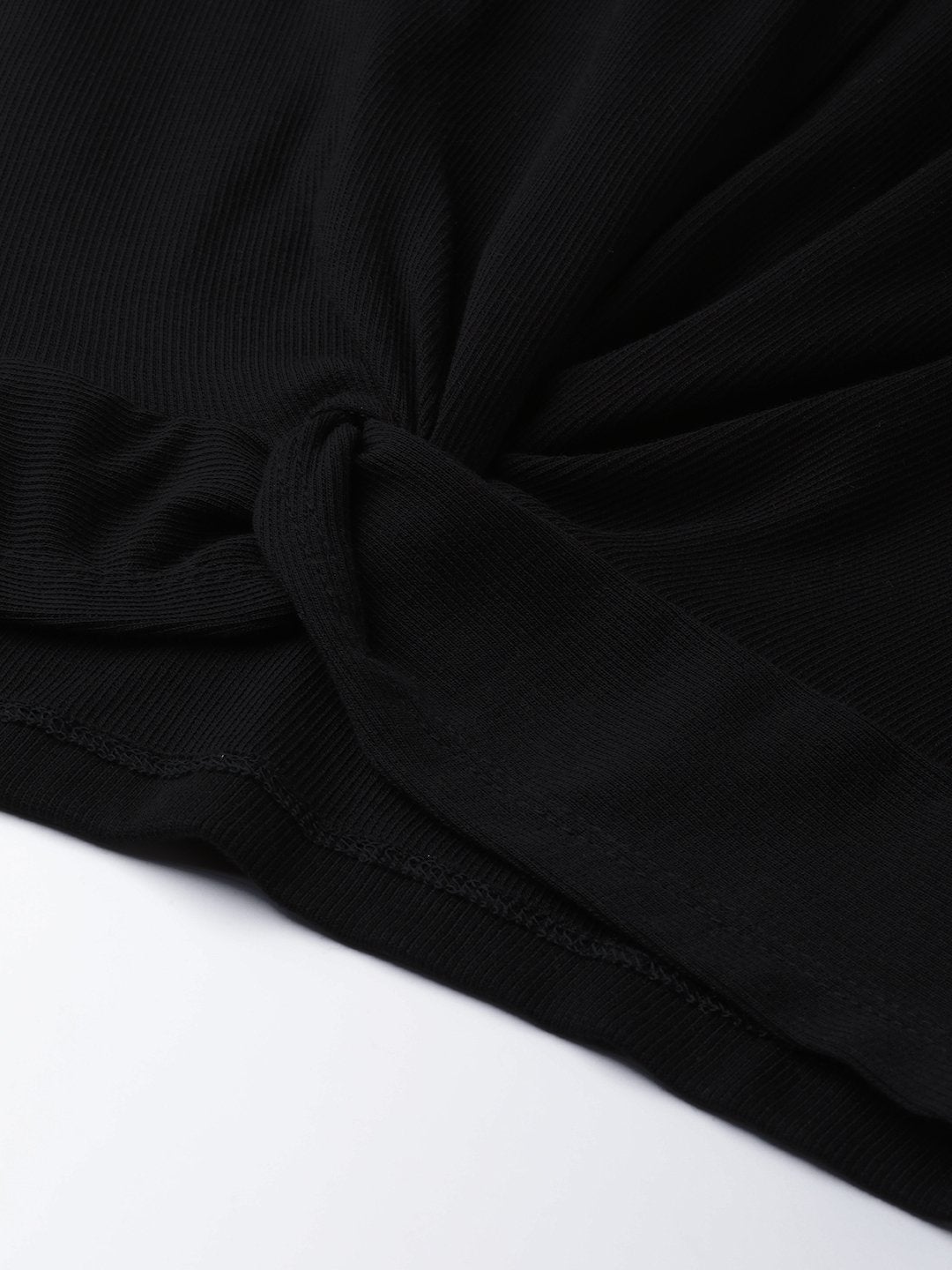 Women's Black Rib Twisted Knot Crop Top