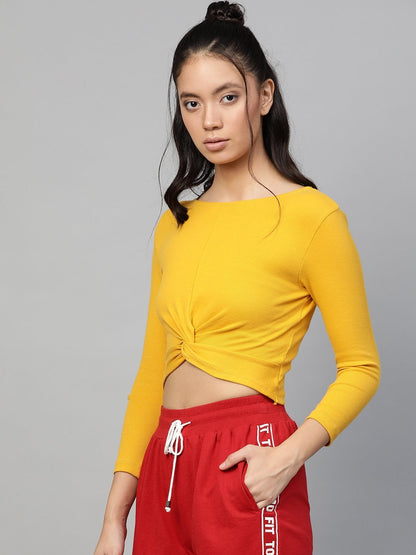 Women's Mustard Rib Twisted Knot Crop Top