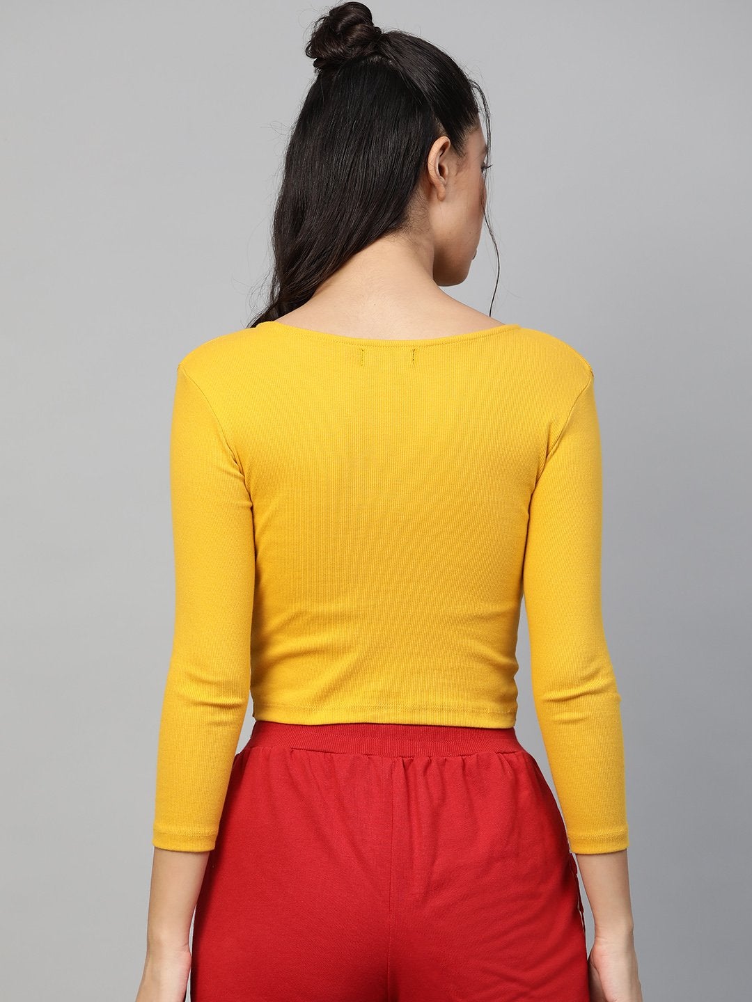 Women's Mustard Rib Twisted Knot Crop Top