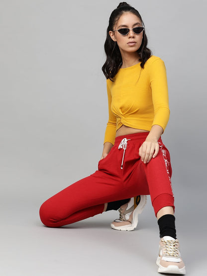 Women's Mustard Rib Twisted Knot Crop Top