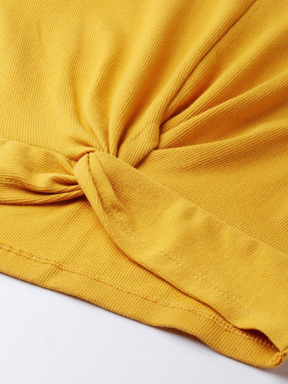 Women's Mustard Rib Twisted Knot Crop Top