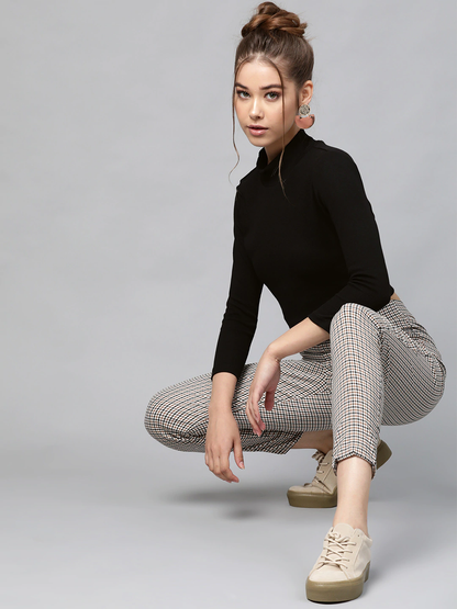 Women's Black Rib Turtle Neck Crop Top