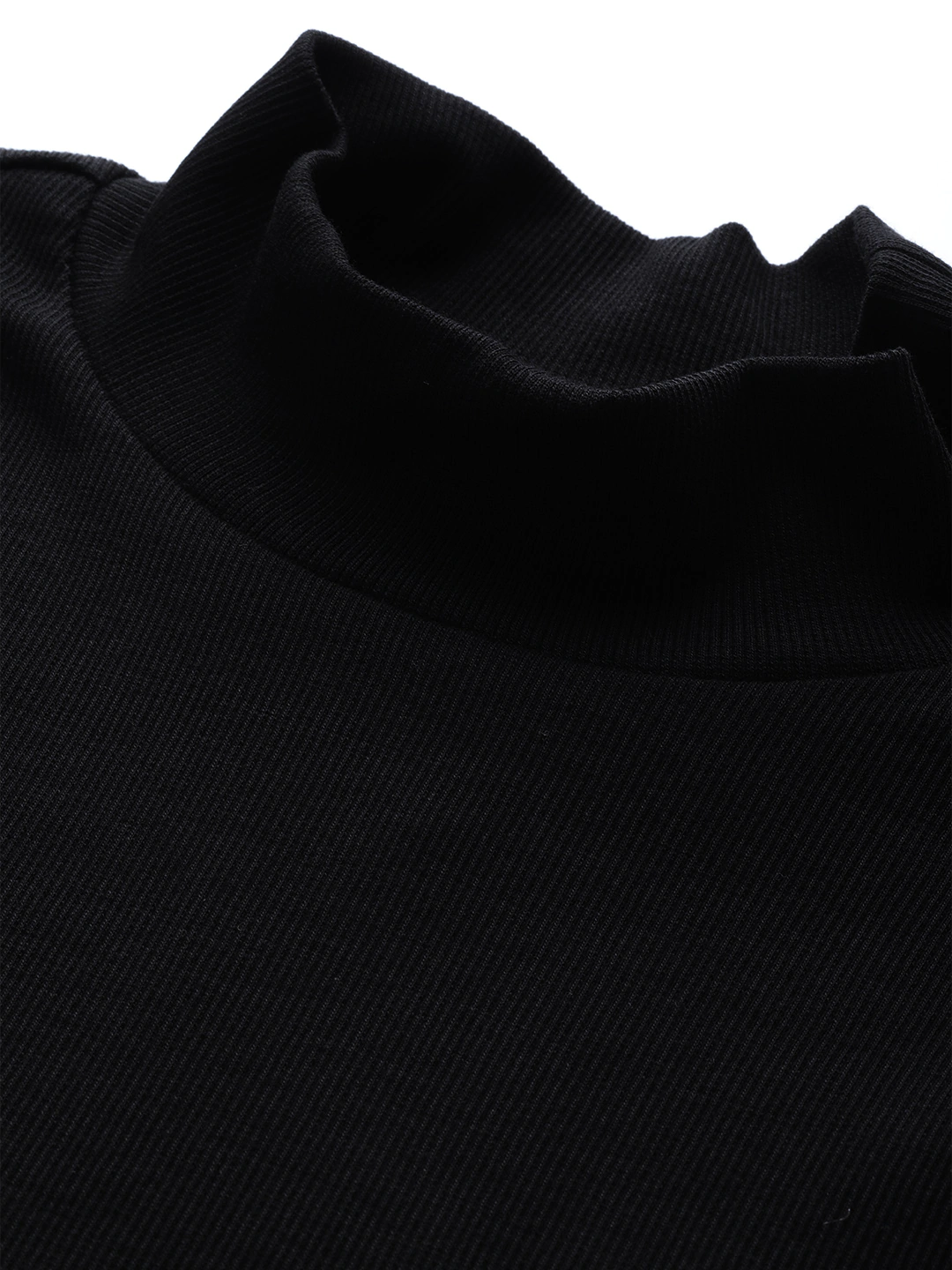 Women's Black Rib Turtle Neck Crop Top