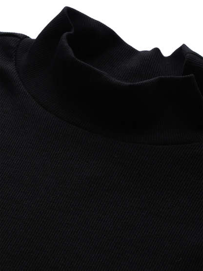 Women's Black Rib Turtle Neck Crop Top