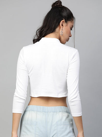 Women's White Rib Turtle Neck Crop Top