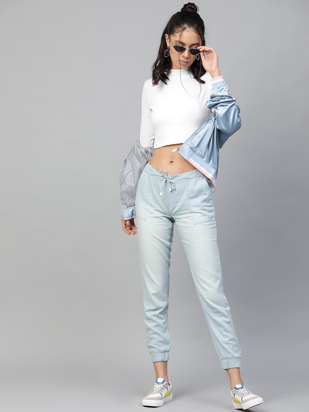 Women's White Rib Turtle Neck Crop Top