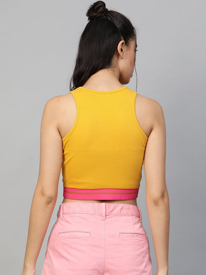 Women's Mustard Rib Contrast Tape Crop Top