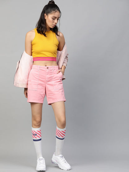 Women's Mustard Rib Contrast Tape Crop Top
