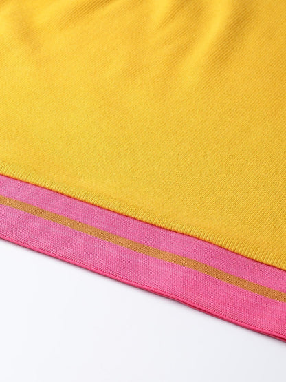 Women's Mustard Rib Contrast Tape Crop Top