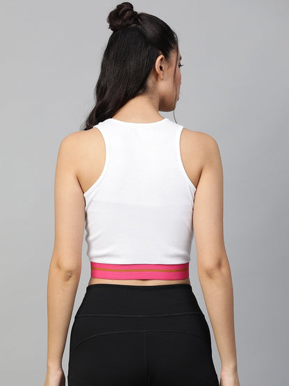 Women's White Rib Contrast Tape Crop Top