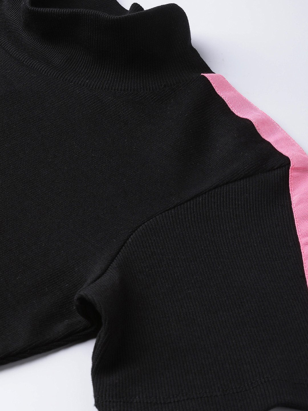 Women's Black Rib High Neck Shoulder Tape Top